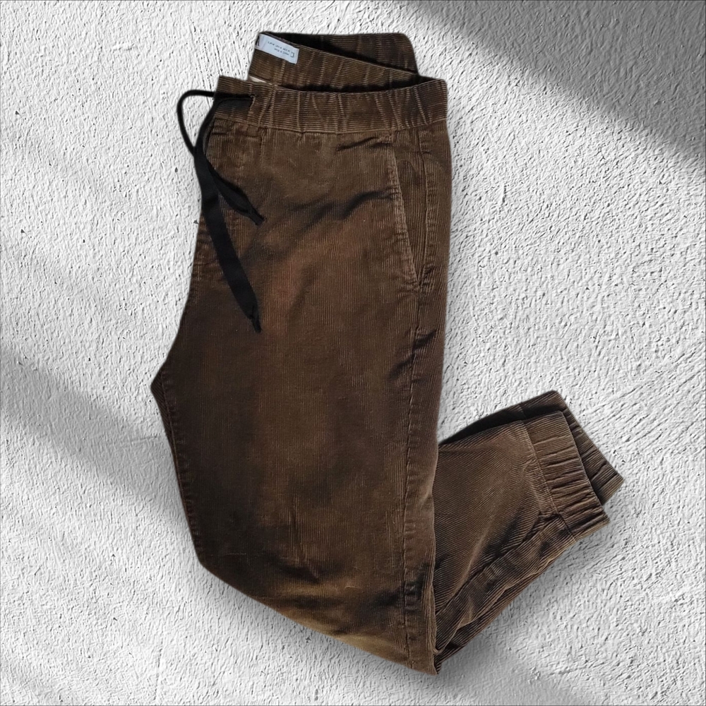 Zara Men's Dark Brown Corduroy Jogging Waist Pants